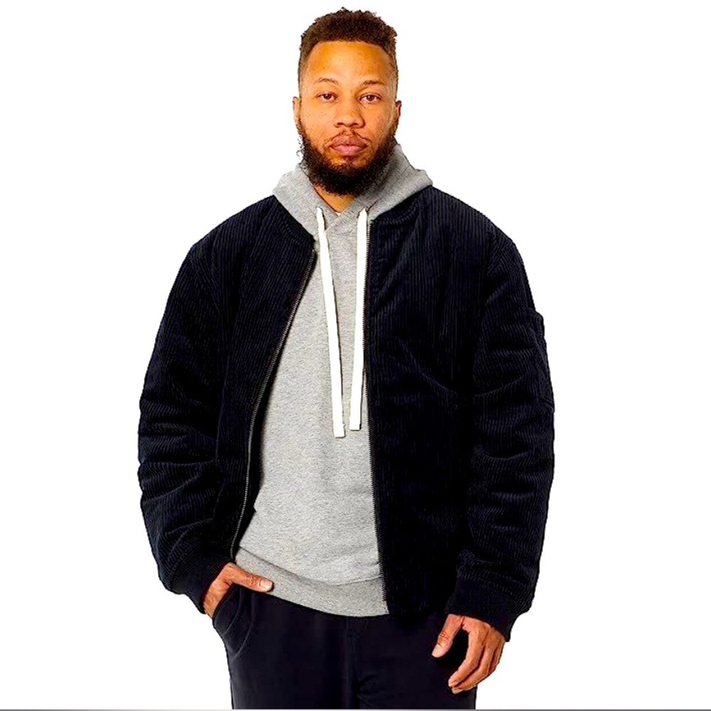 Label NEW Corduroy Bomber Go-To Black Black Jacket, Men’s Sz L